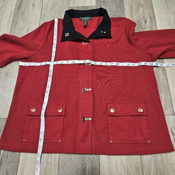Lauren Ralph Lauren Vintage Sweater Jacket Blazer Women's 2X Plus Red Gold - Picture 2 of 7